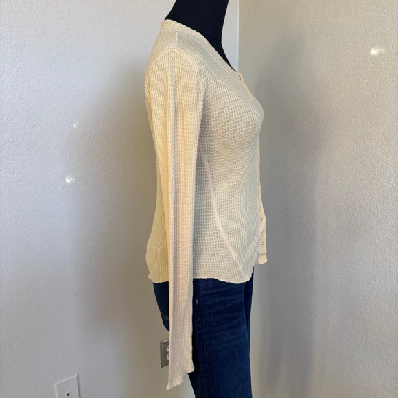 Free People Sunrise Waffle Knit Long Sleeve Henley Top Button Front Shirt SZ S - Picture 3 of 16